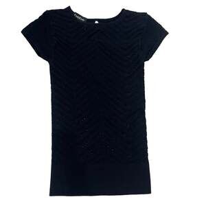 bebe Womens P/S Black Pointelle Chevron Knit Cap Sleeve Stretch Top Made in USA
